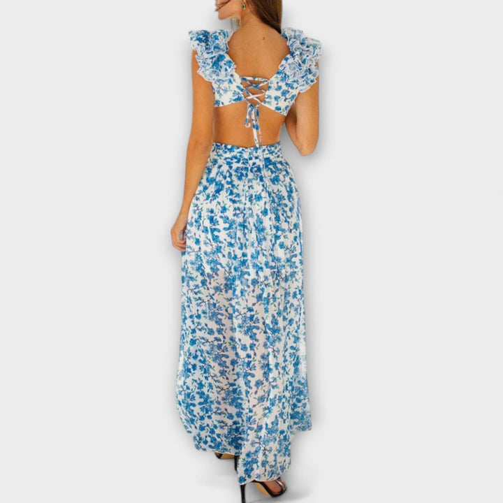 Maxi Dress with Ruffled Hem and Cut-Out Details