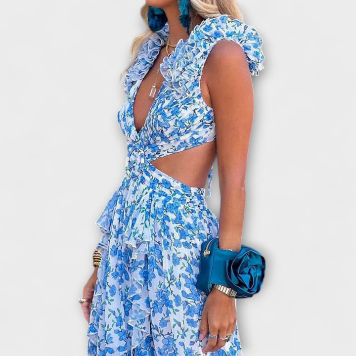 Maxi Dress with Ruffled Hem and Cut-Out Details