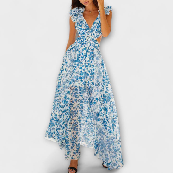 Maxi Dress with Ruffled Hem and Cut-Out Details