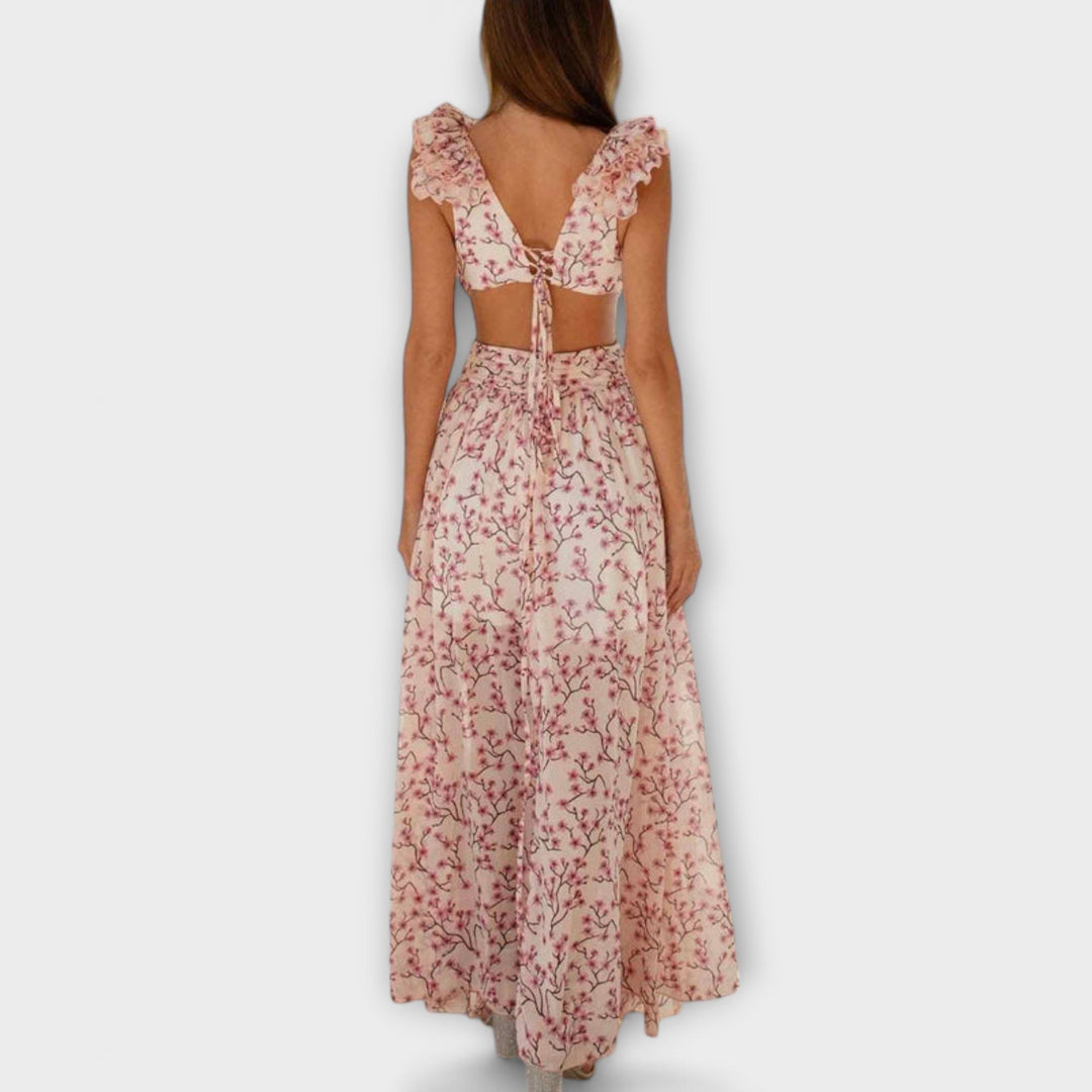 Maxi Dress with Ruffled Hem and Cut-Out Details