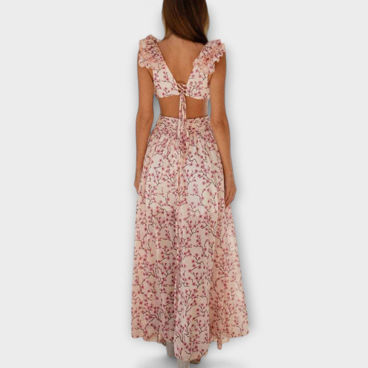 Maxi Dress with Ruffled Hem and Cut-Out Details