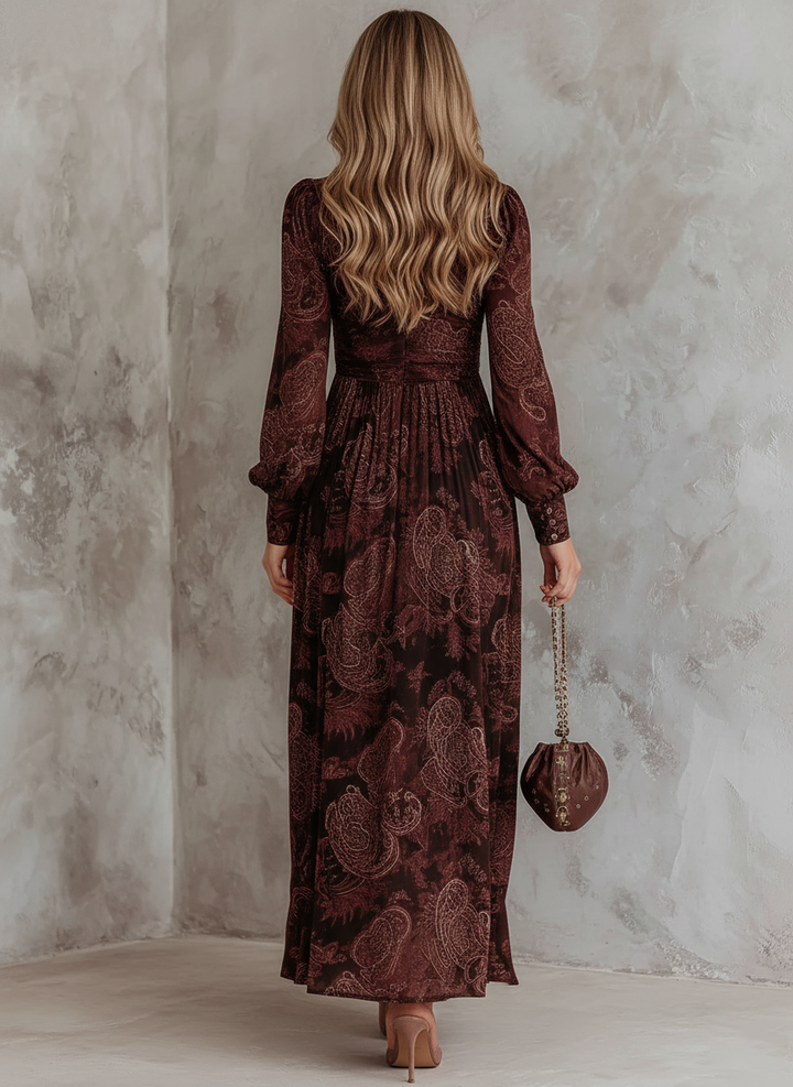 PAISLEY ZIP-NECK MIDI DRESS