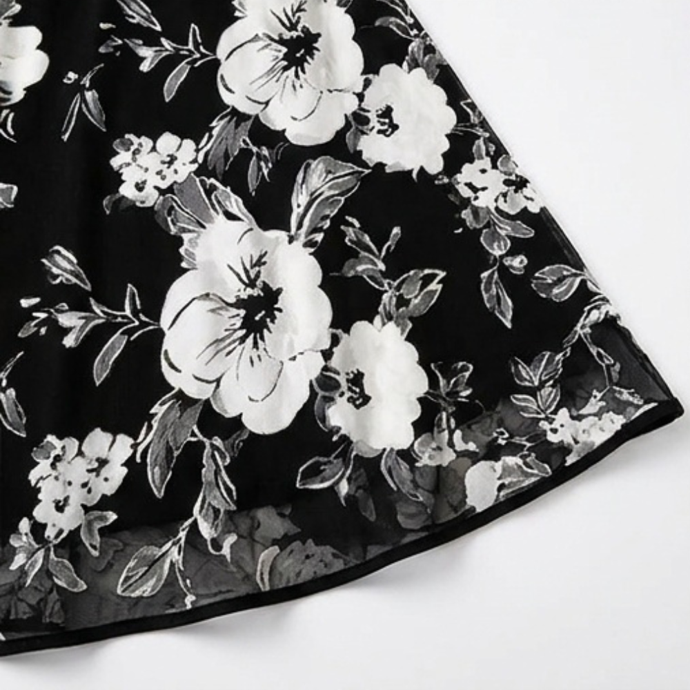 Solenya™ – Floral Chiffon Dress with Sheer Overlay
