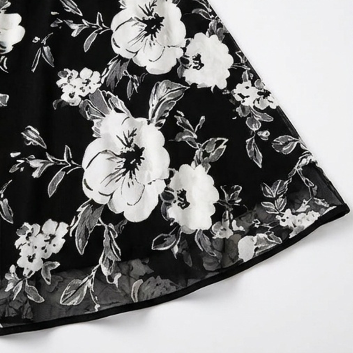 Solenya™ – Floral Chiffon Dress with Sheer Overlay