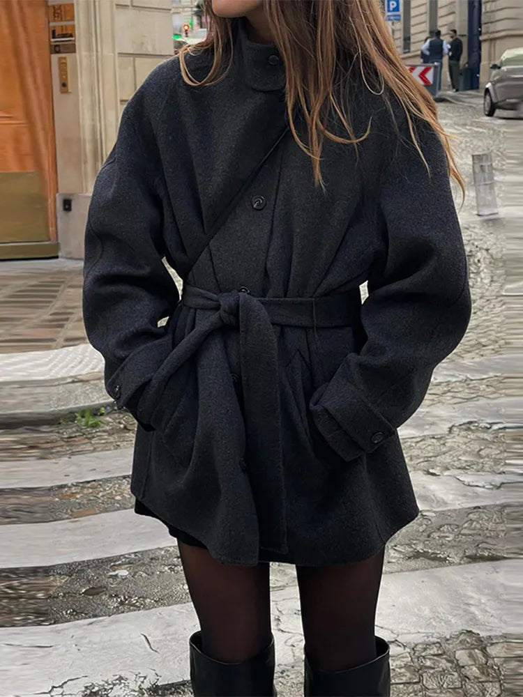 Anna | Women’s Winter Belted Stand Collar Short Coat