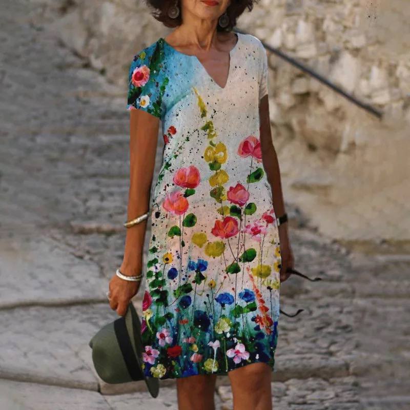 Women's Summer Casual Floral Dress | V-Neck
