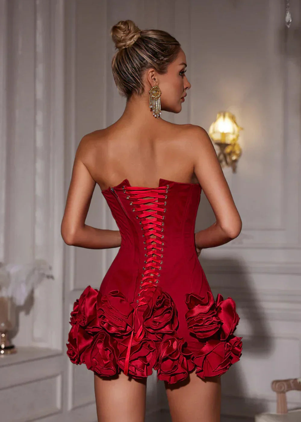 Women's Sleeveless Corset Ruffle Wedding Guest Dress | Mini