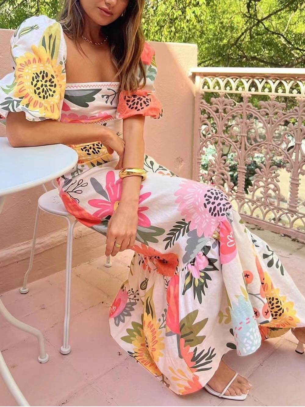 Women's Wedding Guest Dress with Puff Sleeves | Maxi