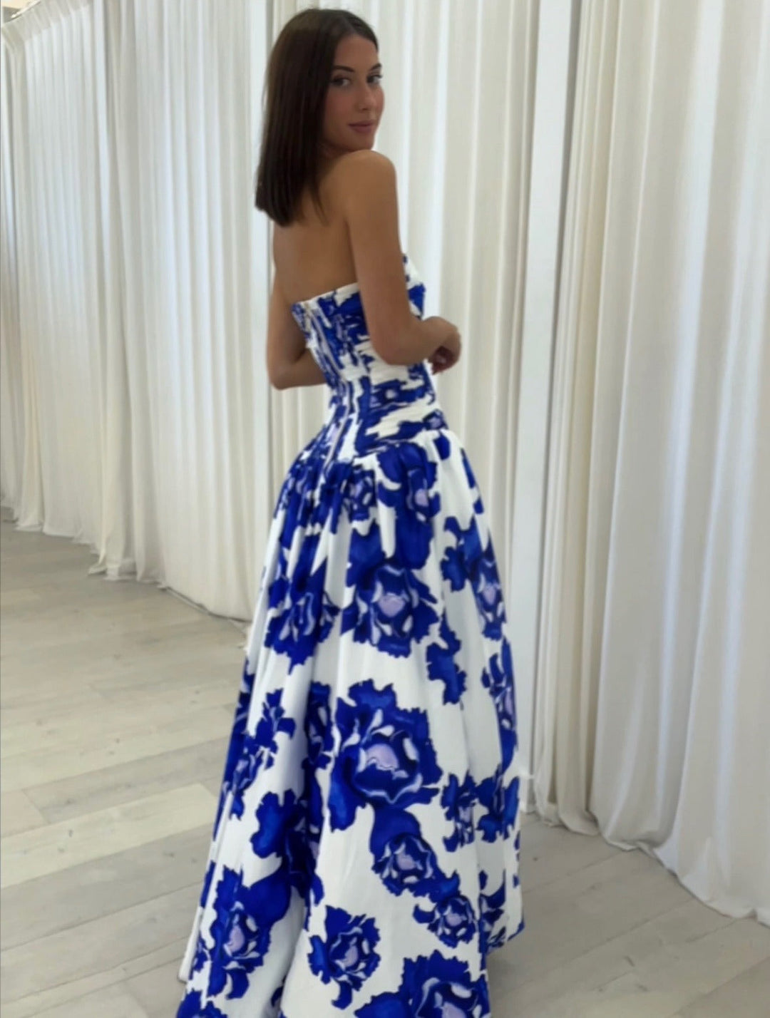Women's Strapless Wedding Guest Dress with Slit | Maxi