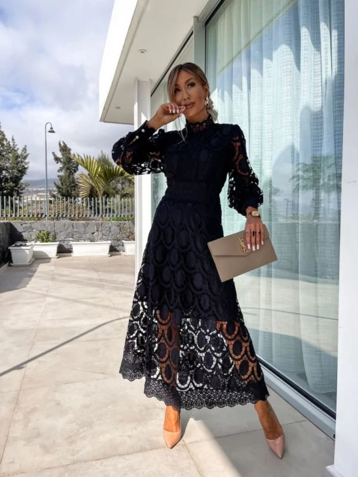 Women's Long Sleeved Turtle Neck Summer Dress | Midi