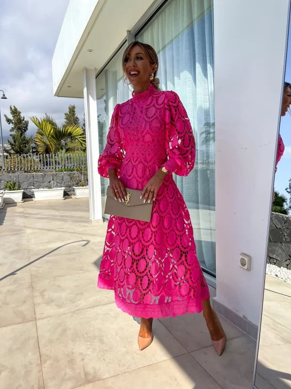 Women's Long Sleeved Turtle Neck Summer Dress | Midi