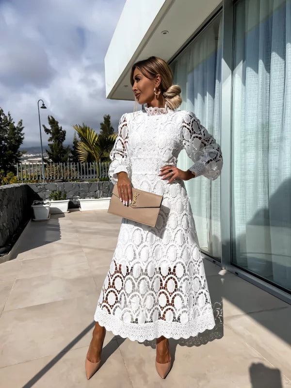 Women's Long Sleeved Turtle Neck Summer Dress | Midi