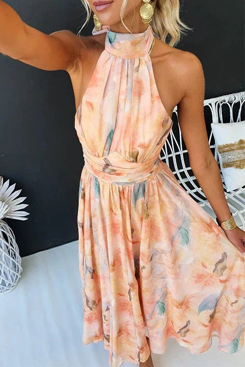 Women's Halter Midi Summer Dress | Pleated