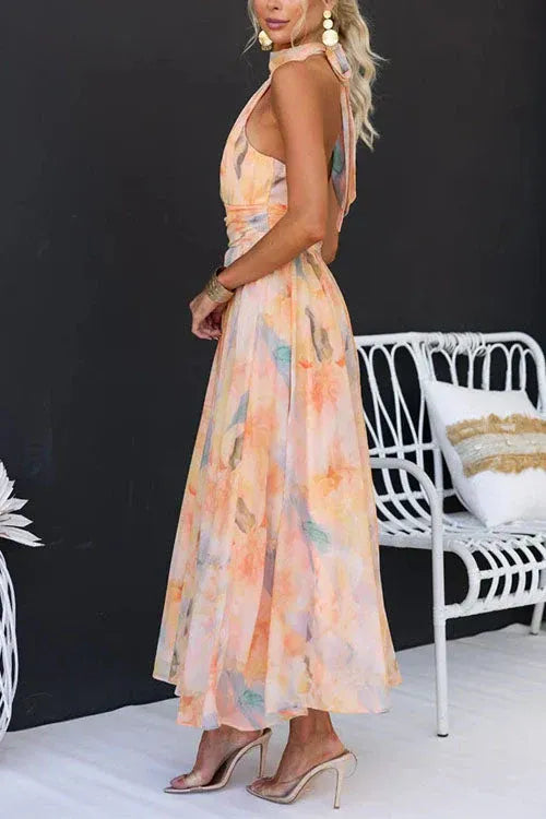 Women's Halter Midi Summer Dress | Pleated