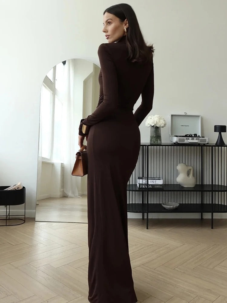 Women's Ruched Wedding Guest Dress with Long Sleeves | Maxi