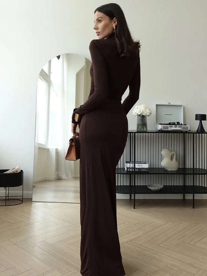 Women's Ruched Wedding Guest Dress with Long Sleeves | Maxi