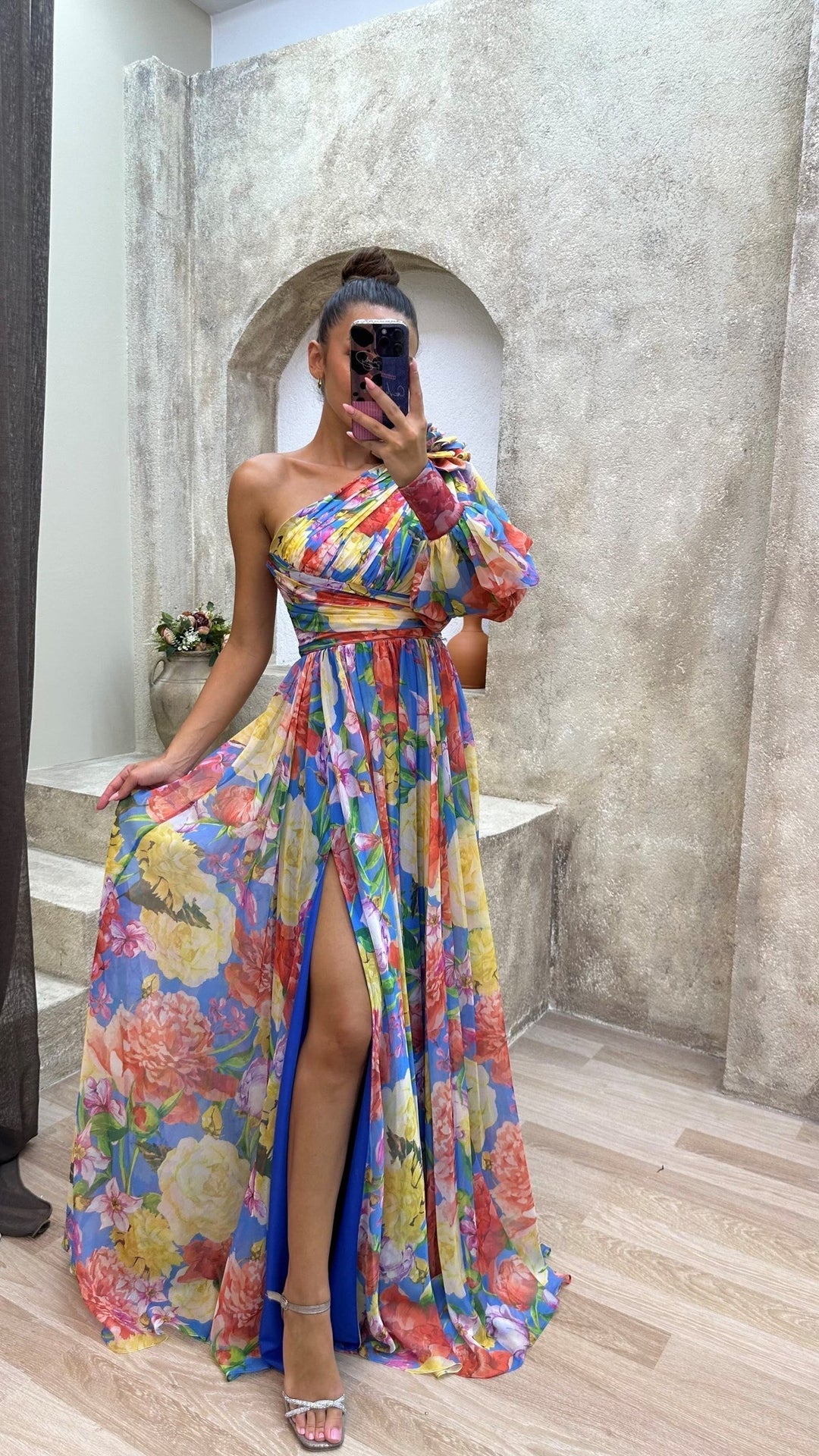 Women's One-shoulder Wedding Guest Dress with Floral Print | Maxi
