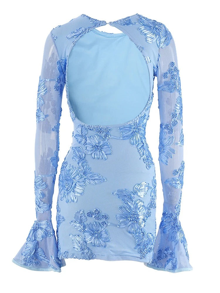 Women's Long Sleeve Round Neck Summer Dress with Floral Print | Mini