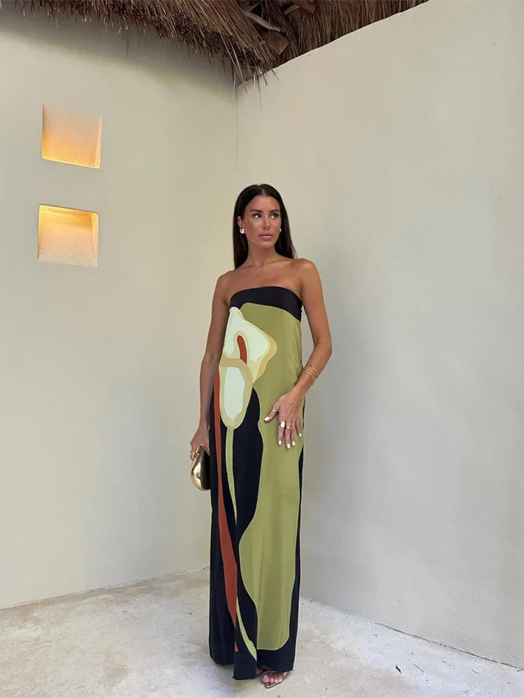 Women's Sleeveless Strapless Wedding Guest Dress | Maxi
