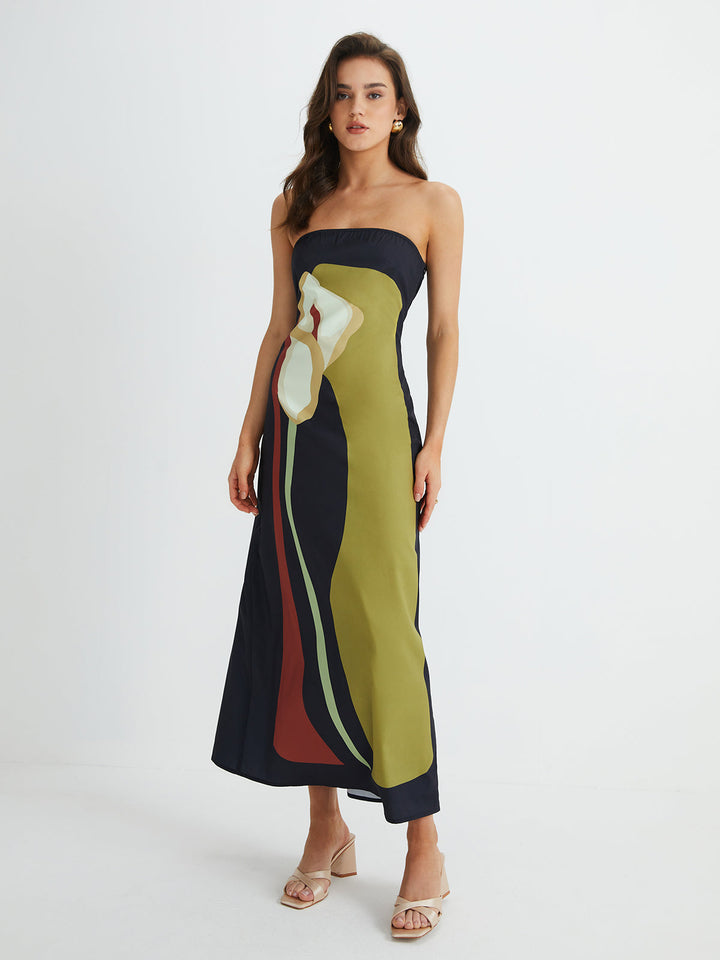 Women's Sleeveless Strapless Wedding Guest Dress | Maxi