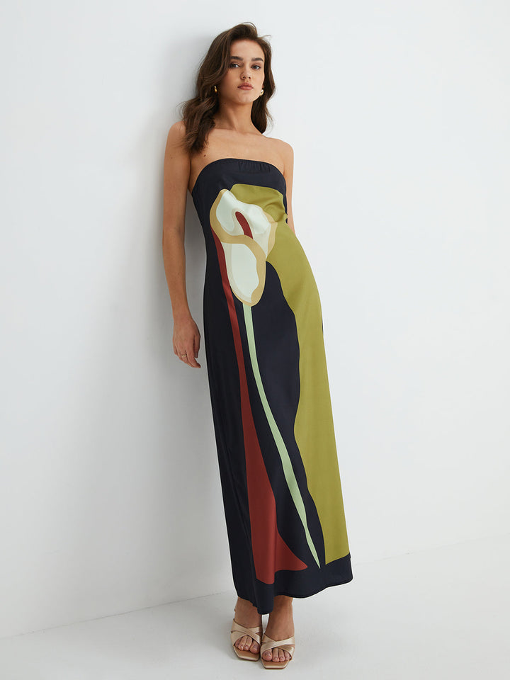 Women's Sleeveless Strapless Wedding Guest Dress | Maxi