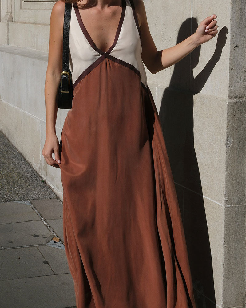 Women's Sleeveless V-Neck A-Line Wedding Guest Dress | Maxi