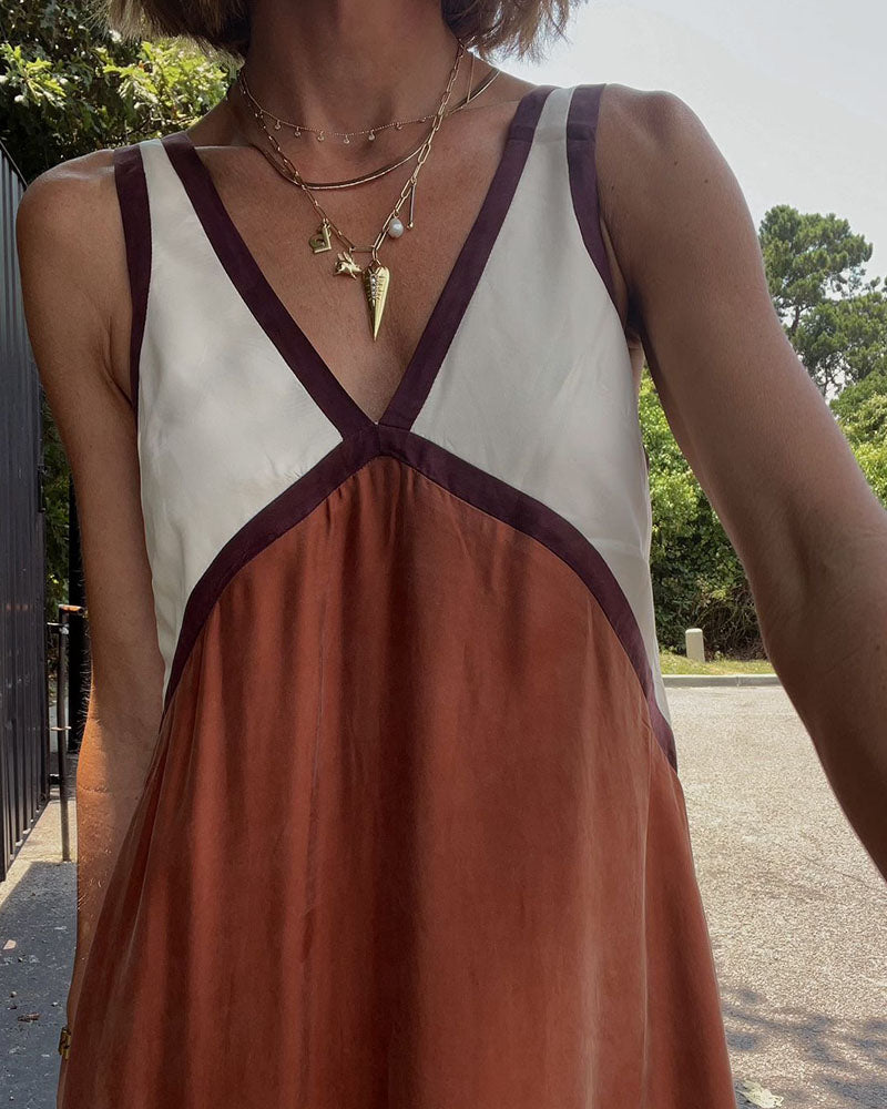 Women's Sleeveless V-Neck A-Line Wedding Guest Dress | Maxi