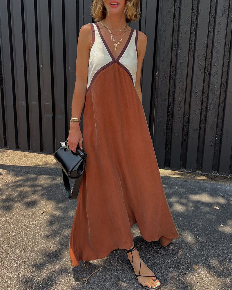 Women's Sleeveless V-Neck A-Line Wedding Guest Dress | Maxi