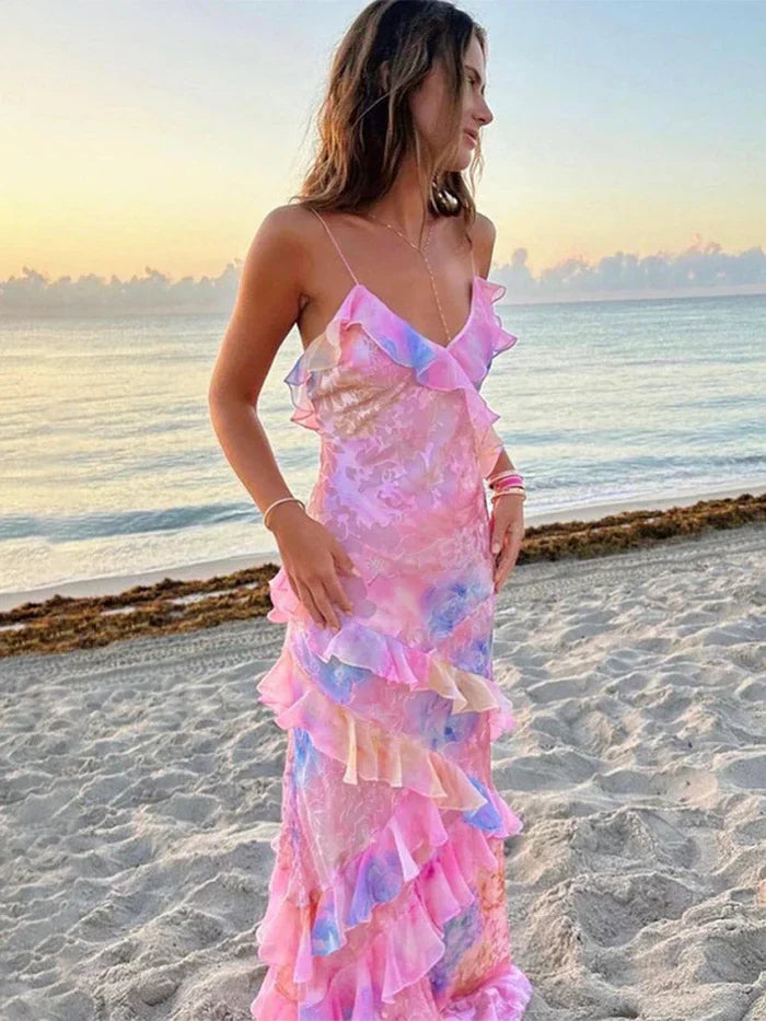 Women's Sleeveless Summer Dress with Ruffles | Maxi
