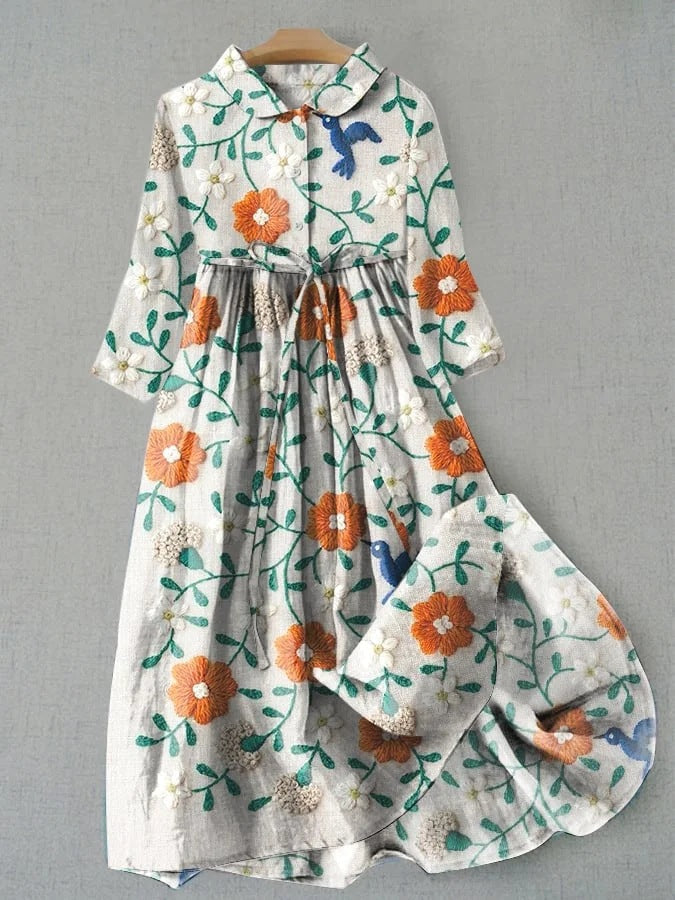 Women's 3/4 Sleeves Floral Print Dress | Midi