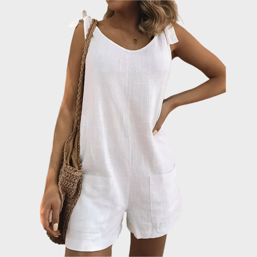 Full-Length Playsuit with Bow Straps and Pockets