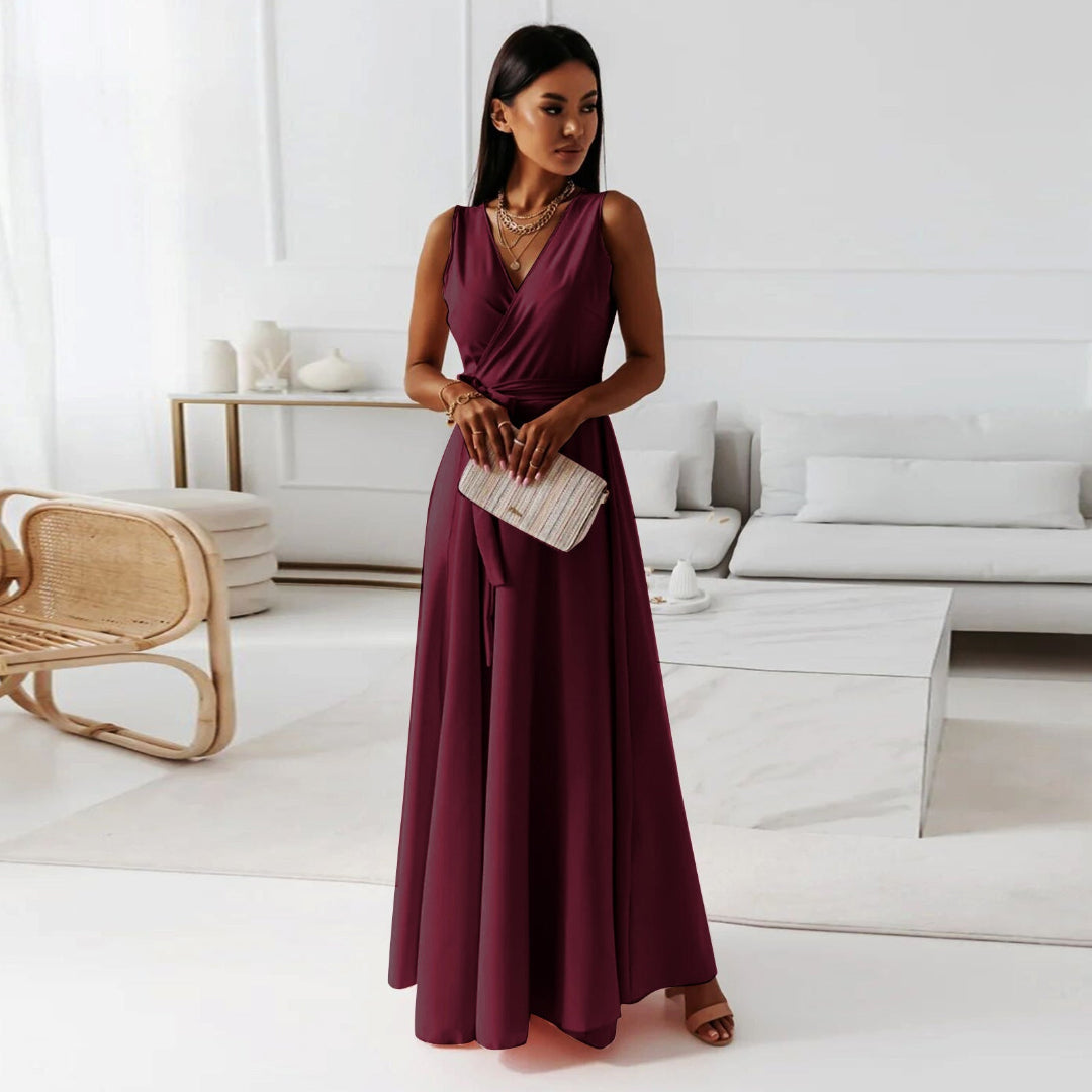 Women's Evening V-Neck Sleeveless Wrap Dress | Maxi