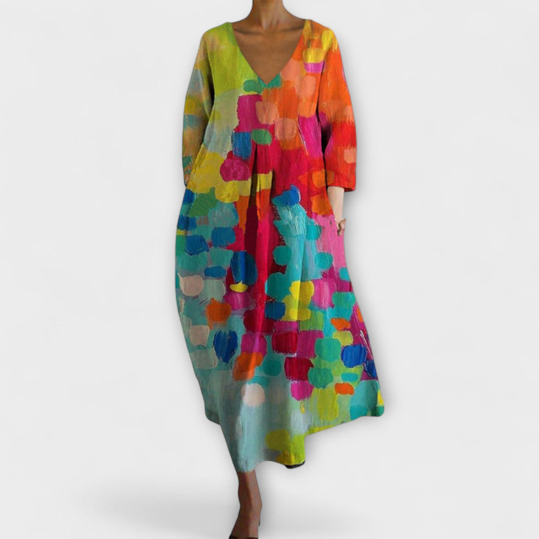 Colorful Dress with V-Neck