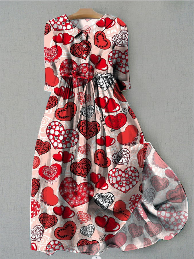 Women's Heart Shaped Print Casual Dress | Midi