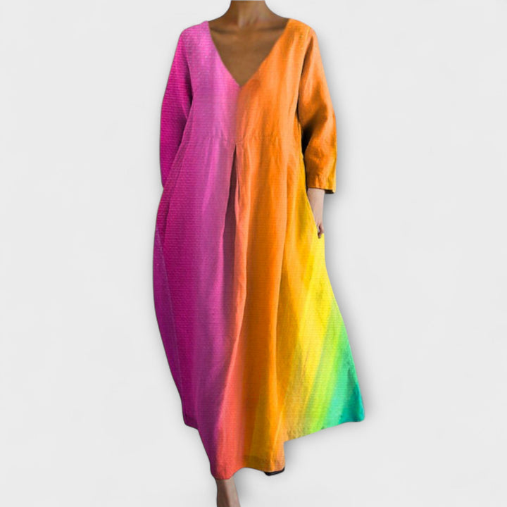 Colorful Dress with V-Neck