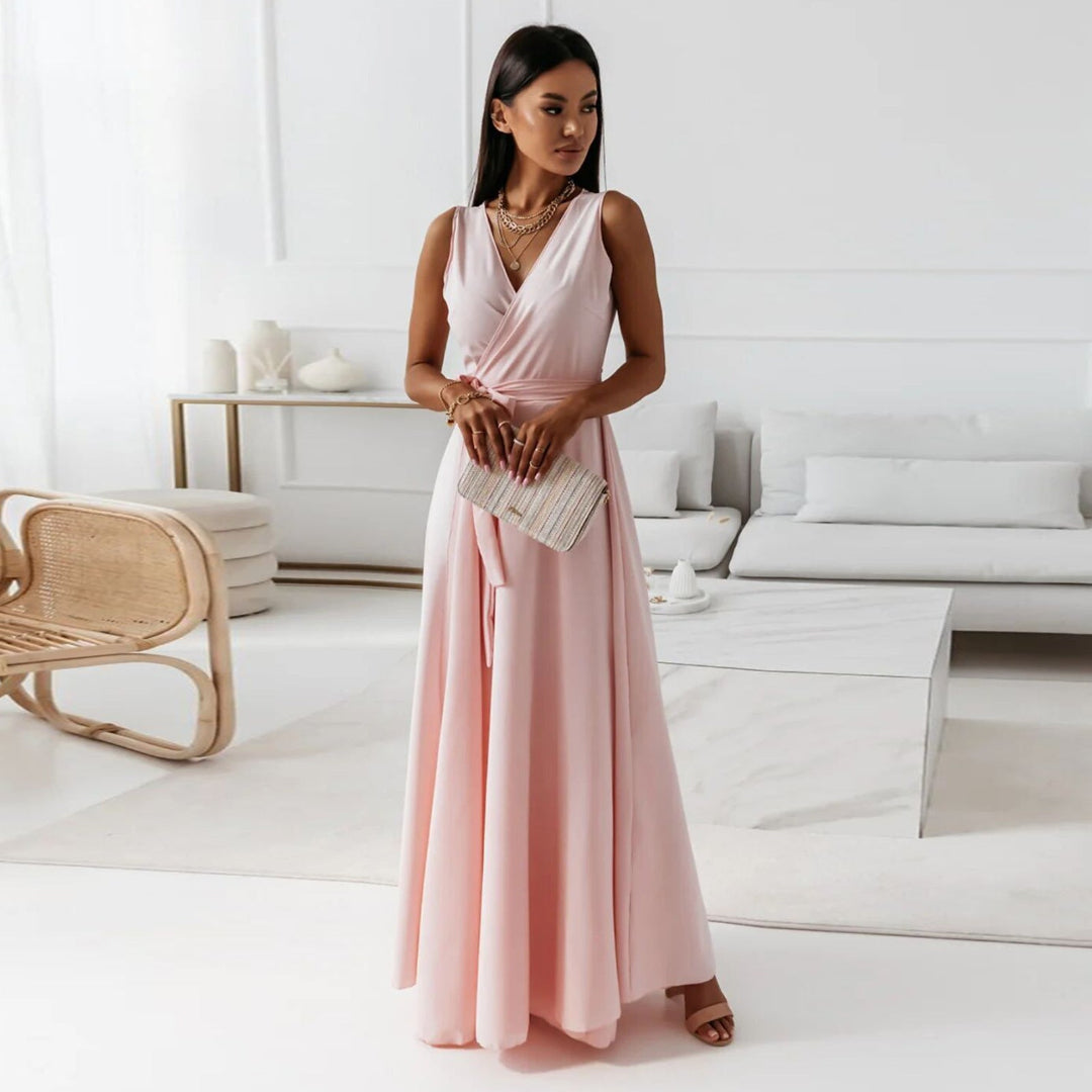 Women's Evening V-Neck Sleeveless Wrap Dress | Maxi