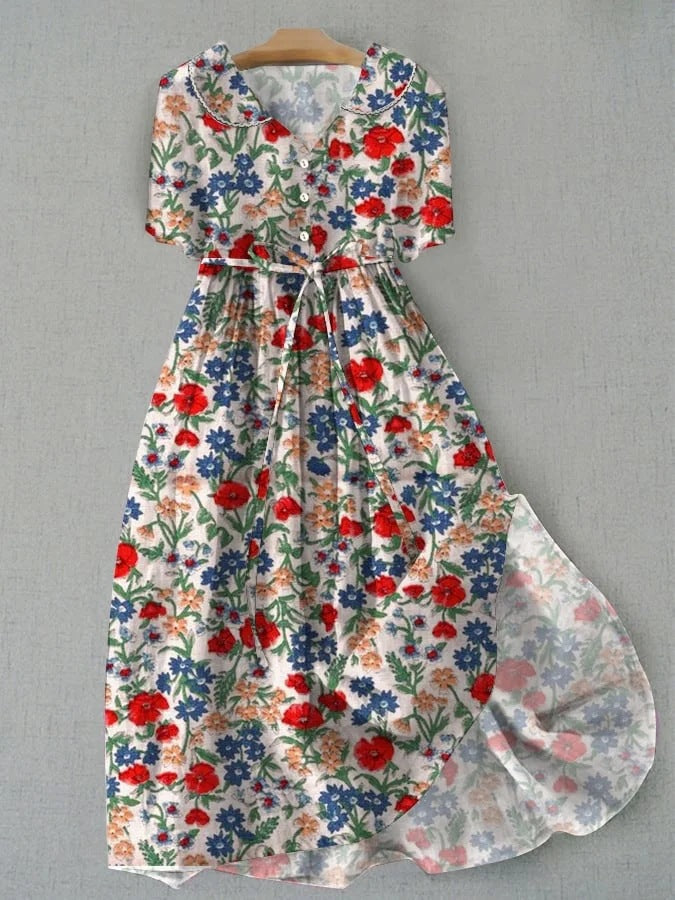 Women's Collared Flower Design Dress | Midi