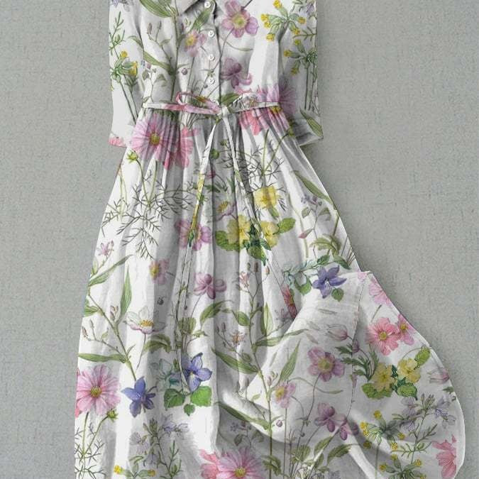 Women's 3/4 Sleeves Dress with Belt | Midi