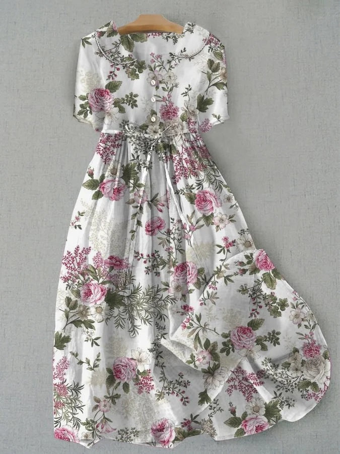 Women's Short Sleeves Vintage Floral Dress | Midi