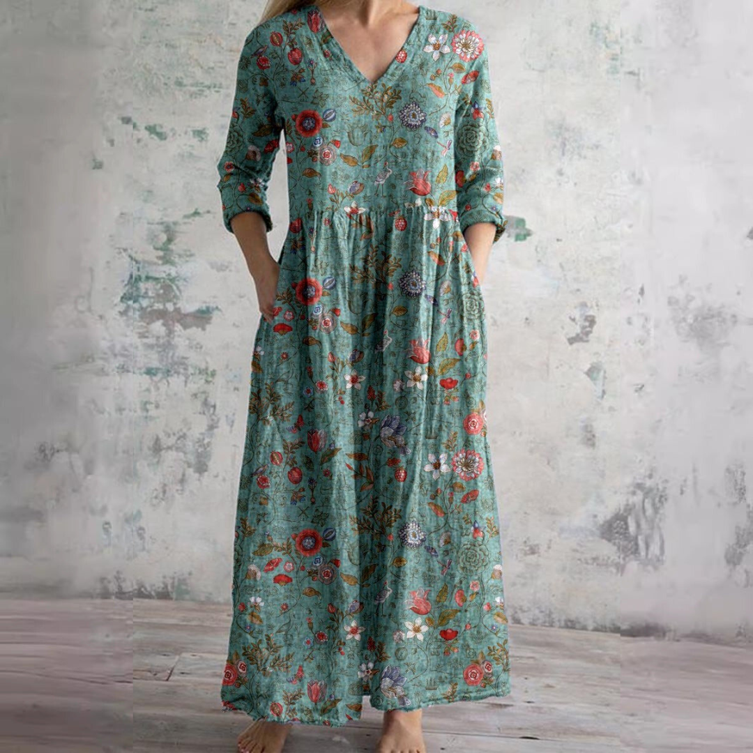 Women's V-Neck Floral Print Summer Dress | Midi