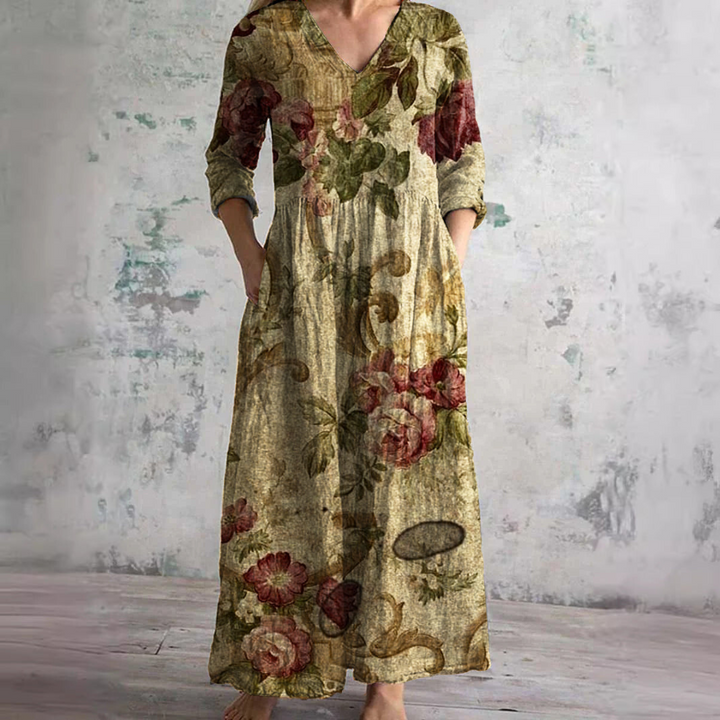 Women's V-Neck Floral Print Summer Dress | Midi