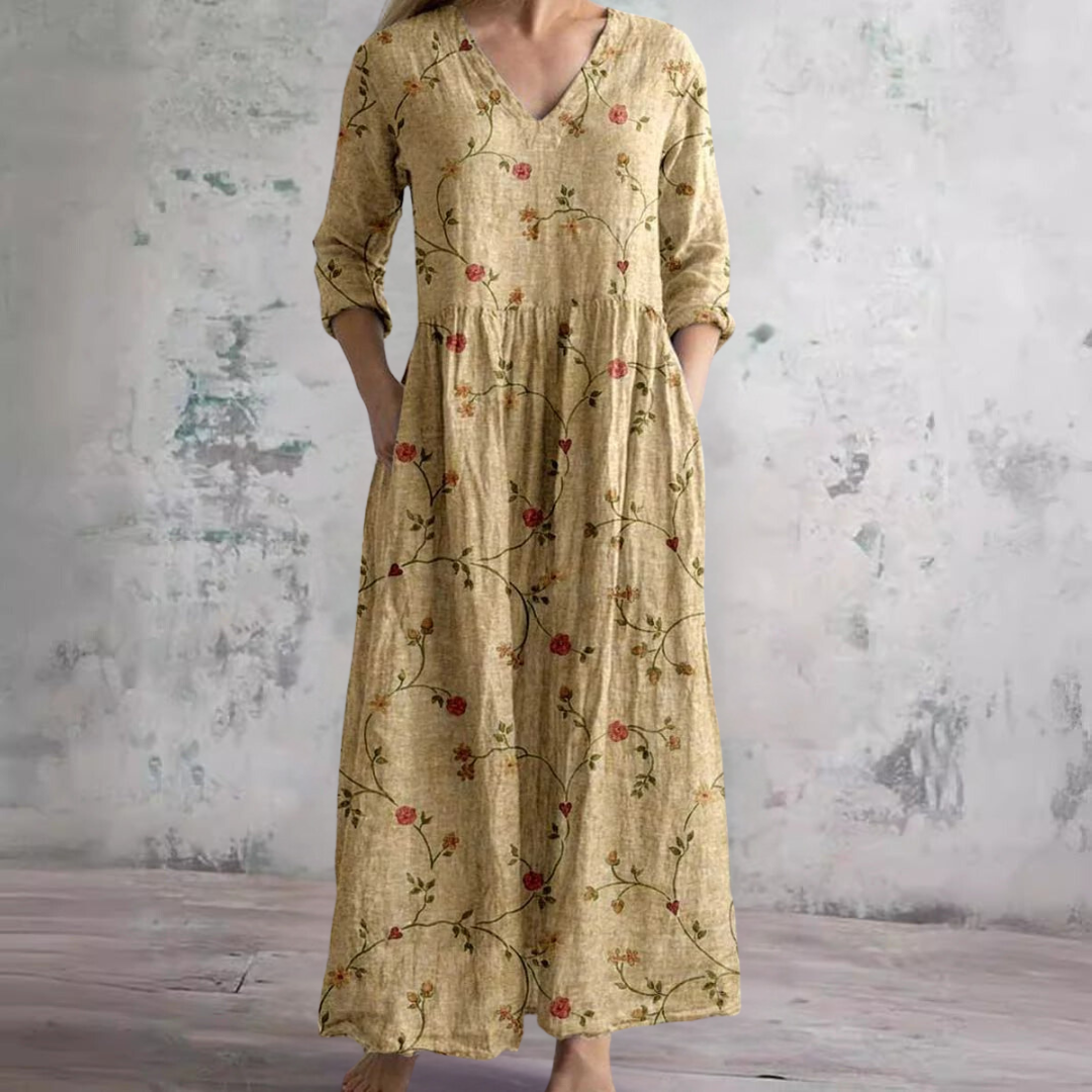 Women's V-Neck Floral Print Summer Dress | Midi
