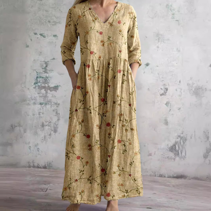 Women's V-Neck Floral Print Summer Dress | Midi