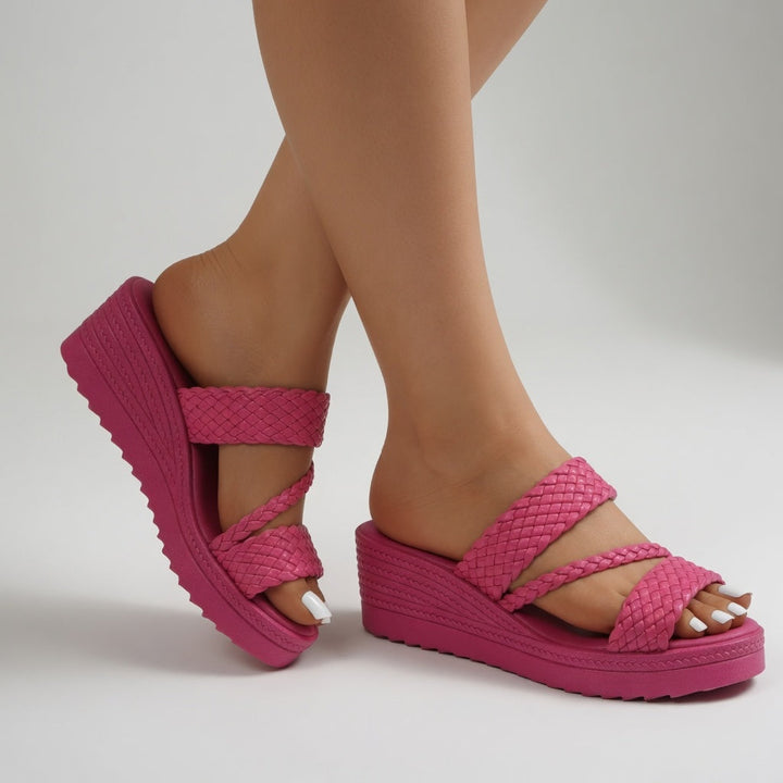 Women's Woven Wedge Colorful Summer Mules