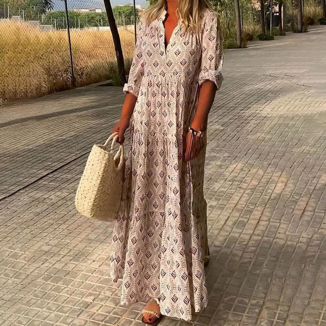 Women's Printed V-neck Dress | Boho