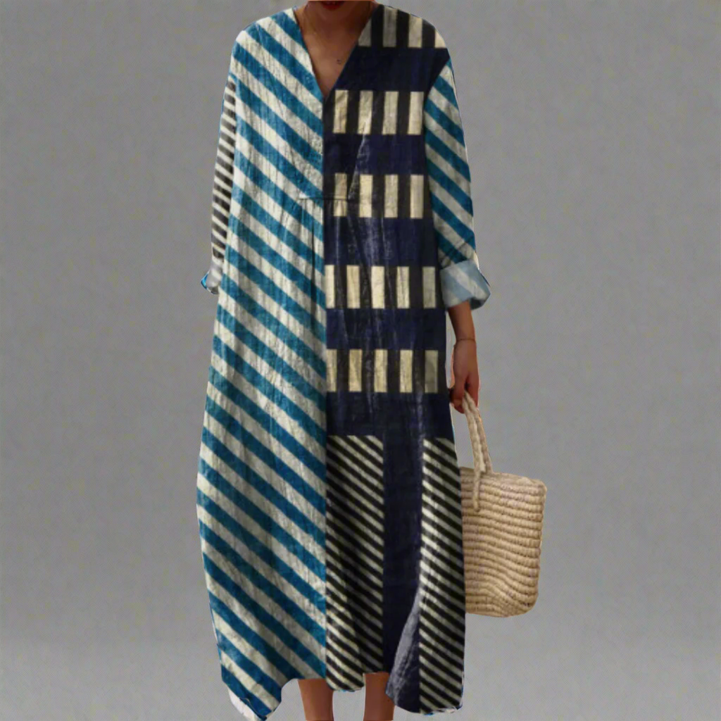 Mia | Modern Patchwork Striped Midi Dress