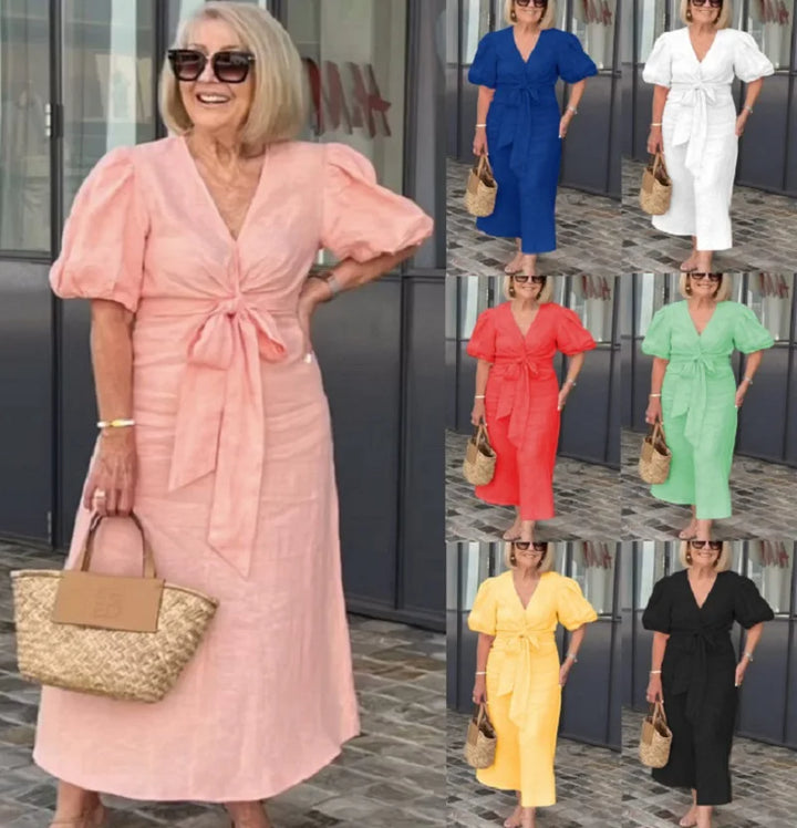 Women's Puff Sleeves V-neck Dress | Maxi