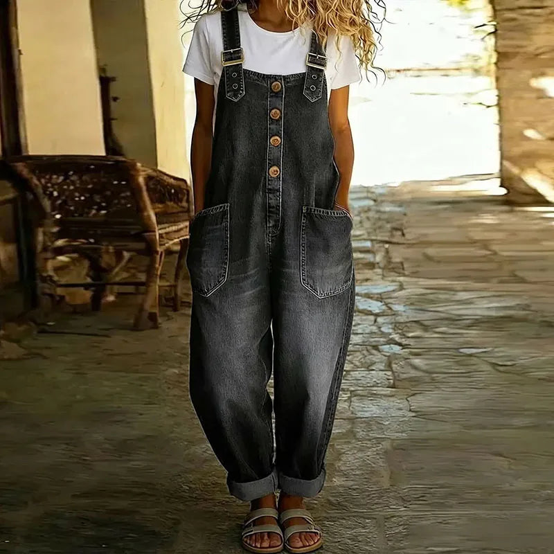Vintage Soft Cotton Denim-Look Overalls with Adjustable straps