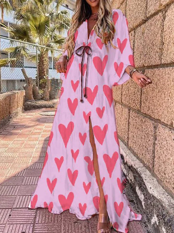 Women's Printed Wrap V Neck Dress | Maxi