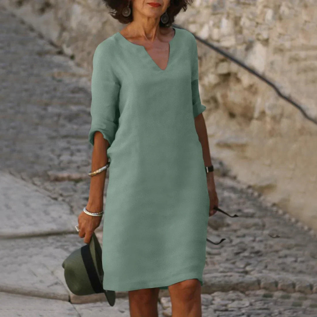 Women's V Neck Summer Dress with 3/4 Sleeves | Mini